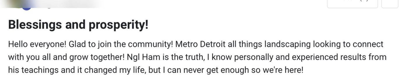 Screenshot of a community post describing life-changing results from the teachings